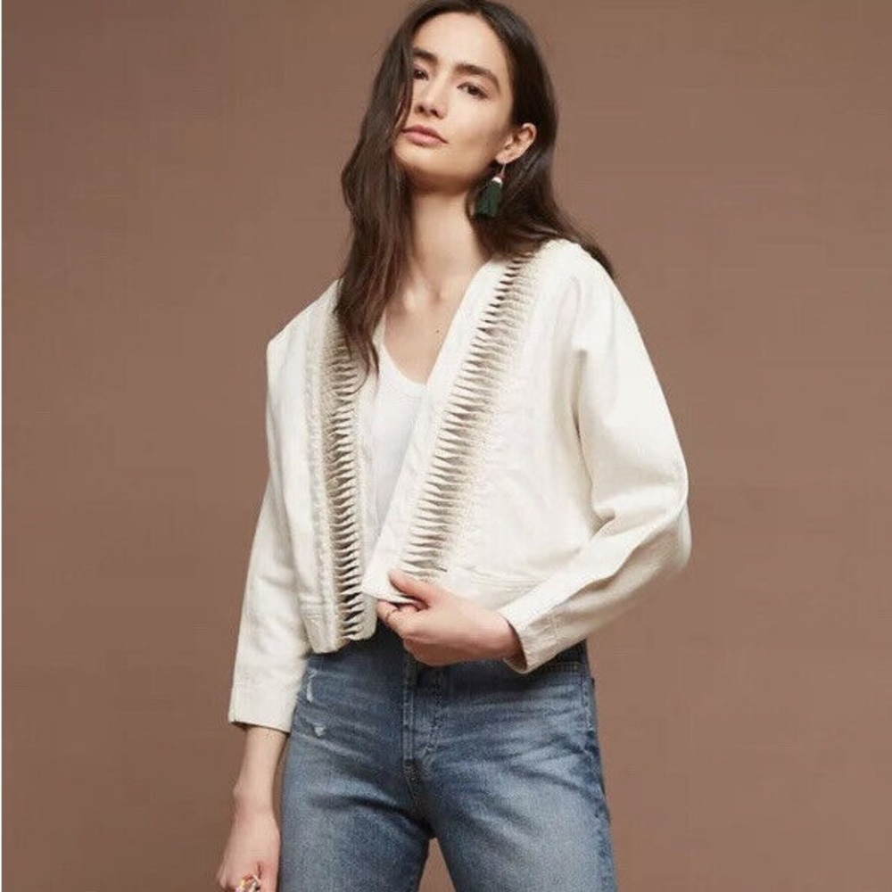 Anthropologie | Hei Hei | Linen Blend LadderCut Out Copped Jacket‎ Size XS/S